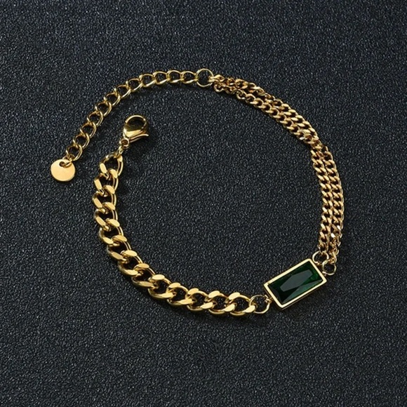 HIGH Quality Simple Hip-Hop Titanium Steel Green Square Zircon Bracelet - Picture 7 of 11